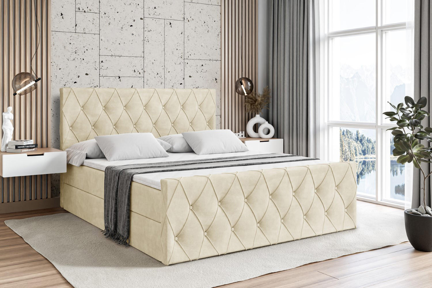 BOXBETT AMAY-Z - 180x200 cm - H3 - Beige - Beige, Holzwerkstoff (180/200cm) - ALTDECOR