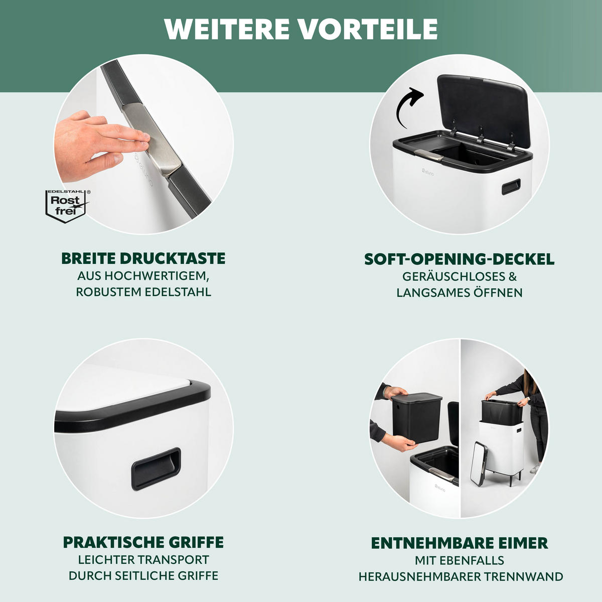 ABFALLEIMER, 60 Liter, aus Metall, weiß - Weiß, Metall (53/79.5/32.5cm) - eluno