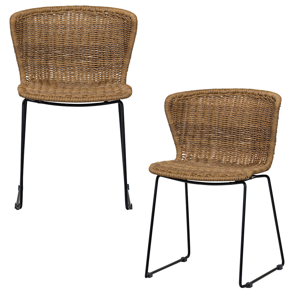 GARTENSTUHL - Polyrattan / Eisen - Braun / Schwarz - Schwarz/Braun, Naturmaterialien/Metall (55/78/54cm) - home24