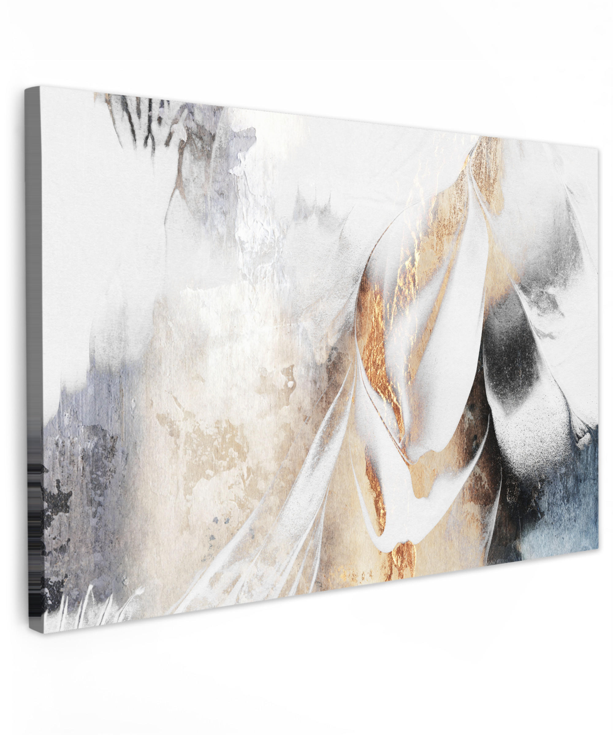 LEINWANDBILD Luxus - Abstrakt - Gold - Weiß Wohnzimmer 120x80 cm - Goldfarben, Textil (120/80cm) - MuchoWow