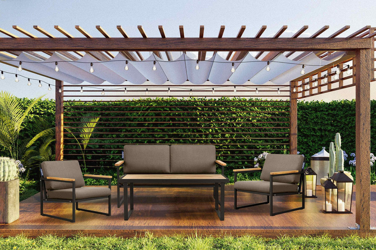 GARTENSET TRIBO Industriestil für 4 Personen, schwarz - Beige/Schwarz, Metall - KONSIMO®