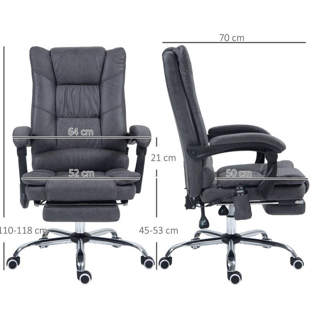 BÜROSTUHL mit Massagefunktion höhenverstellbar Dark Grey - Dunkelgrau, Kunststoff (70/118/64cm) - Meubliv
