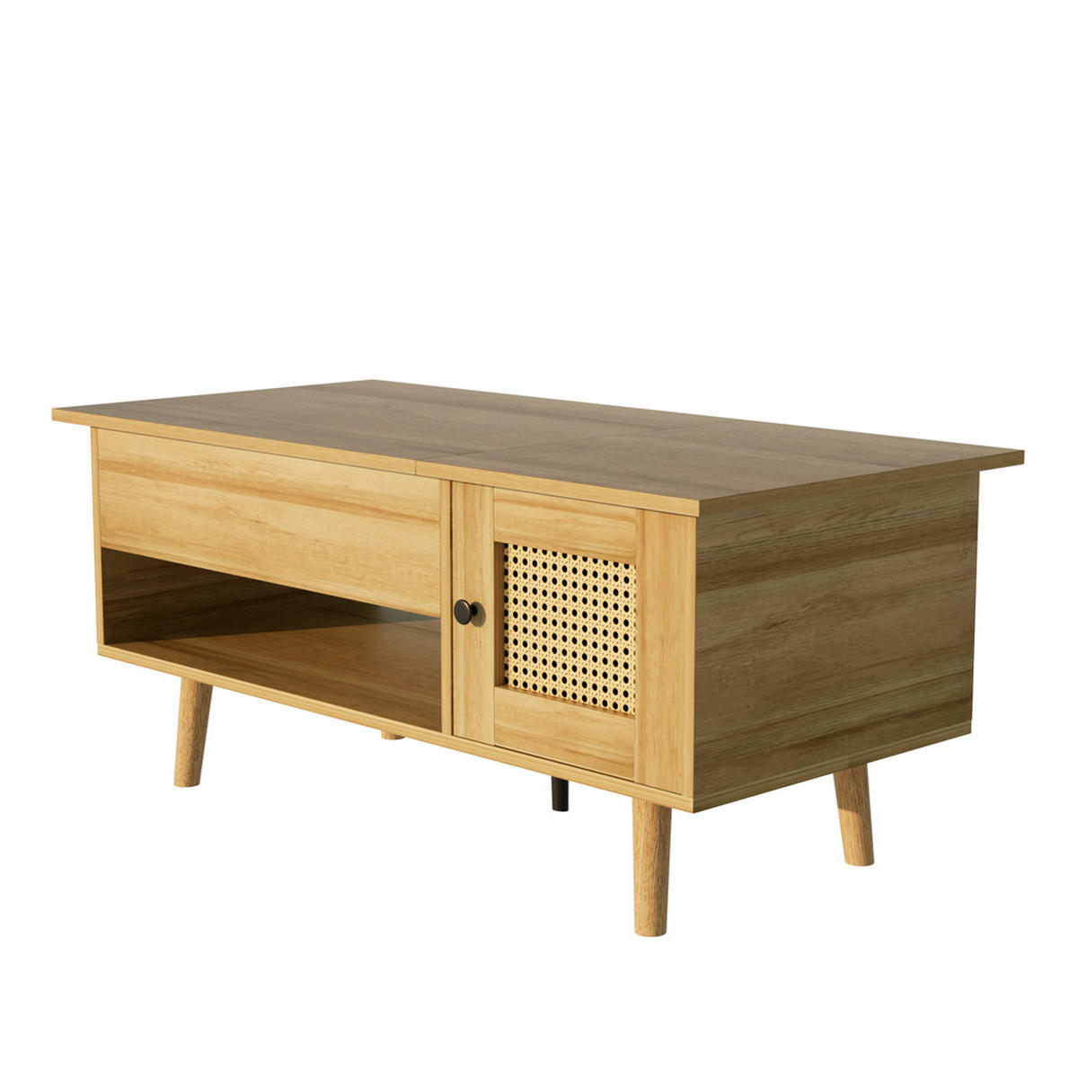 COUCHTISCH Anhebbar Rattan Türen Holzfarbe Schwarz Akzente Stauraum Elegant - Braun, Holz (109.98/59.49/15.98cm) - FLIEKS