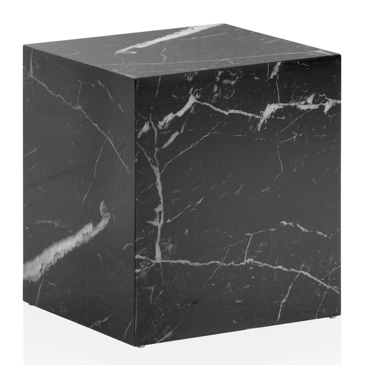 COUCHTISCH MONOBLOC in Hochglanz mit Marmor-Optik, Würfelform, Schwarz 40x40x45 cm - Schwarz, Holzwerkstoff (40/40/45cm) - KADIMA DESIGN