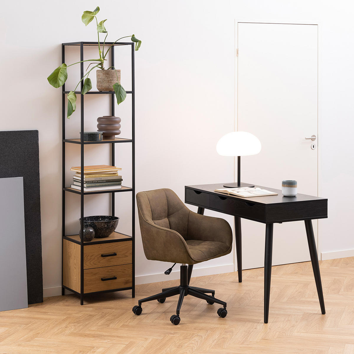 REGAL - Wildeiche Dekor / Schwarz - Braun, Holzwerkstoff/Metall (42/185/35cm) - home24