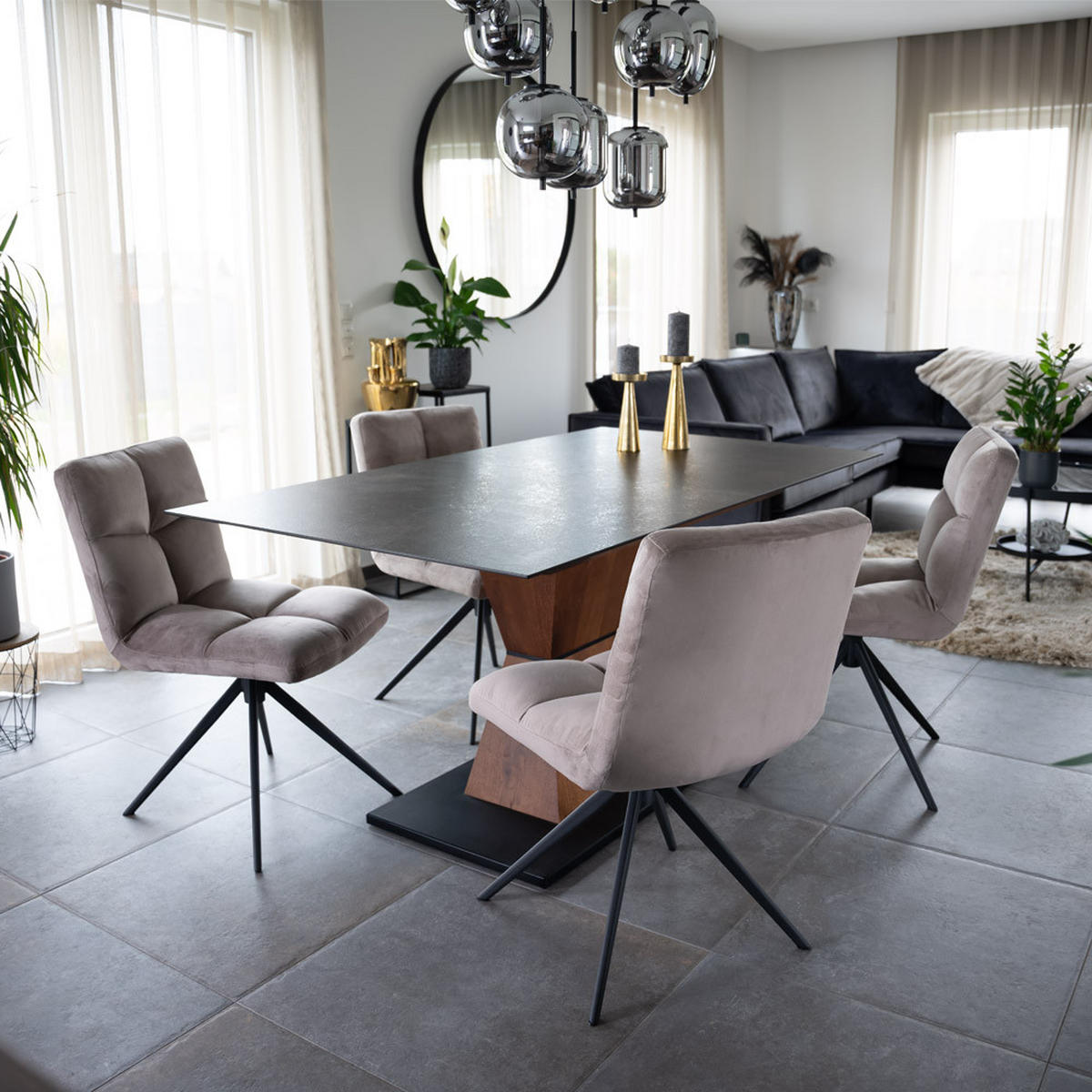 ESSZIMMERSTUHL NODA - Farbe: Hellbraun, Menge: 4 - Hellbraun, Textil/Metall (61/84/47cm) - Home Deluxe