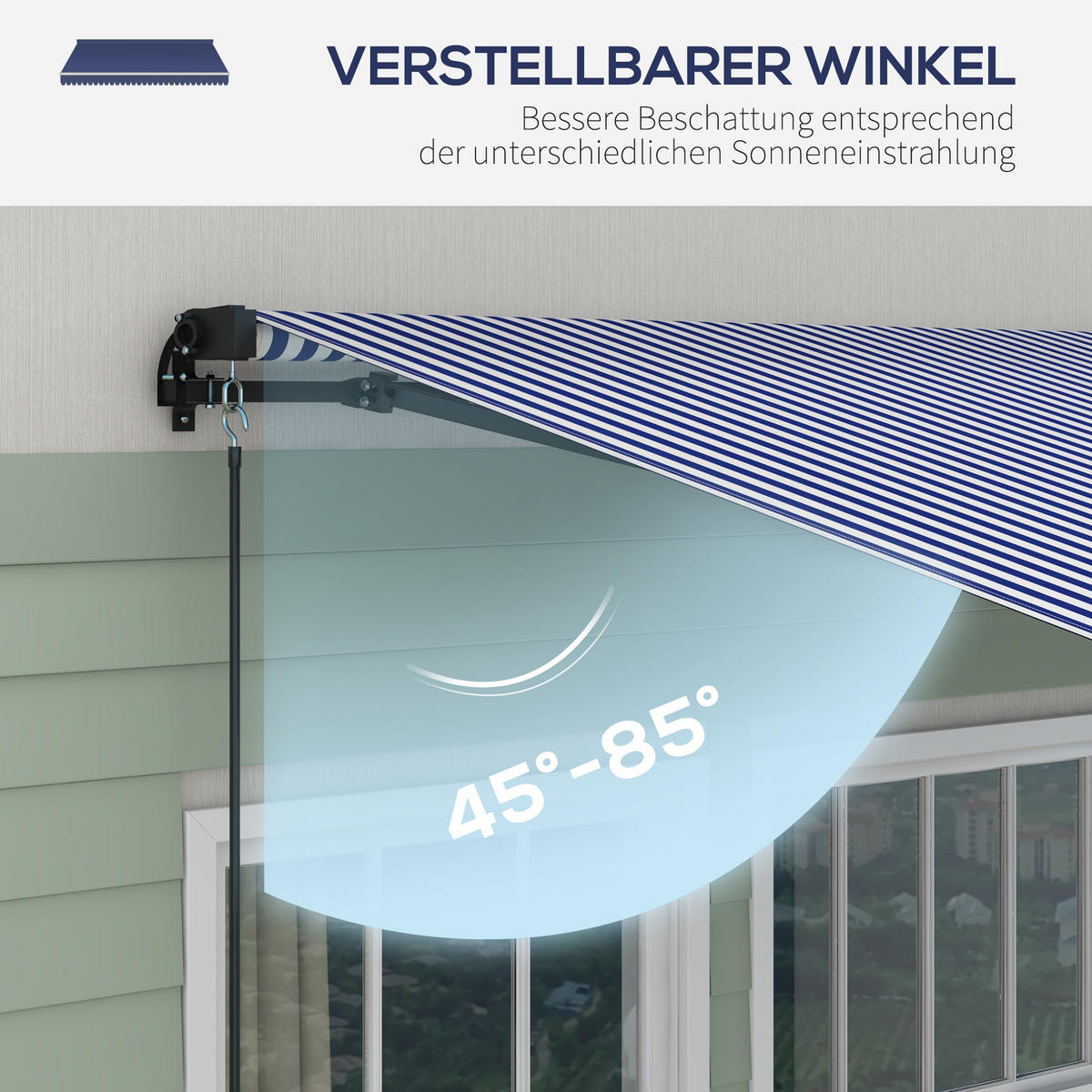 MARKISE, Blau+Weiß, Polyesterstoff, Aluminium - Blau, Metall (300/1/396cm) - Outsunny