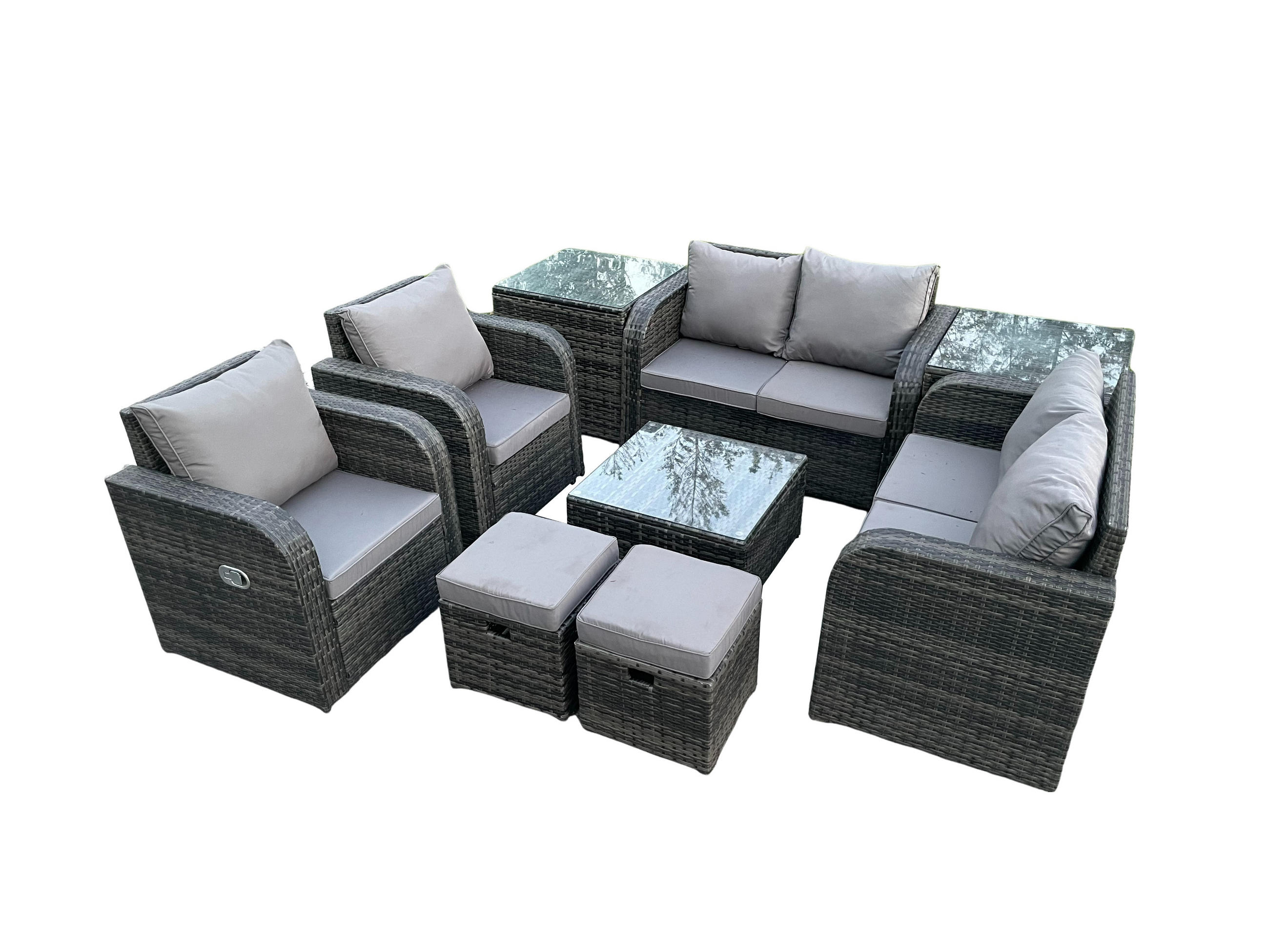GARTENMÖBELGARNITUR Polyrattan Dunkelgrau 8-Sitzer - Dunkelgrau, Metall - Fimous