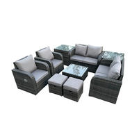 GARTENMÖBELGARNITUR Polyrattan Dunkelgrau 8-Sitzer - Dunkelgrau, Metall - Fimous