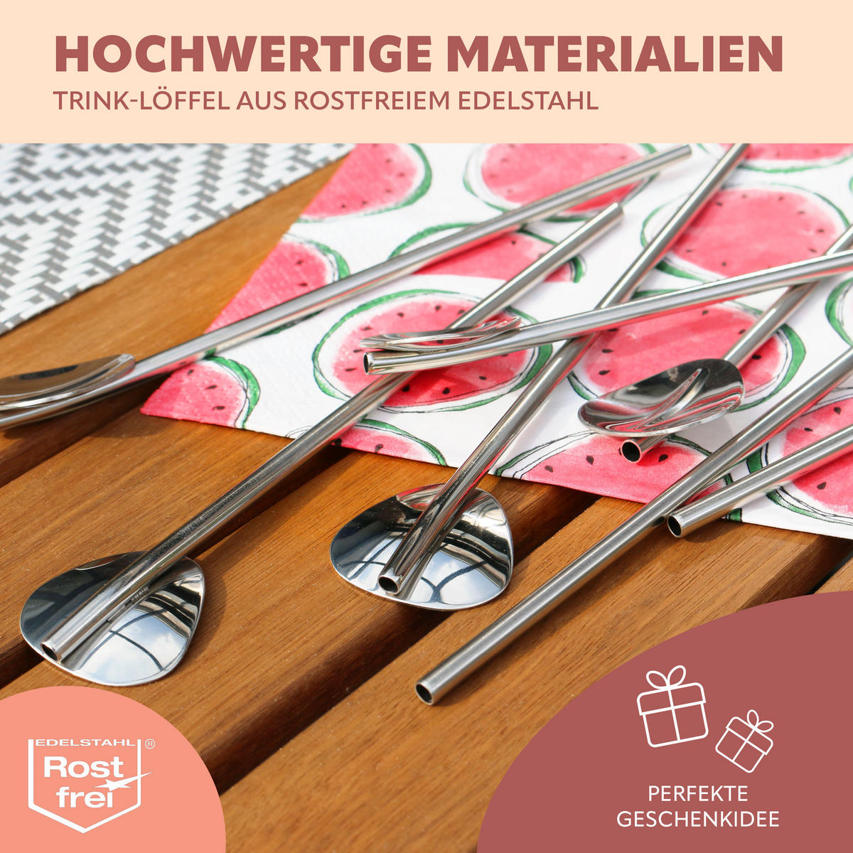 TRINKHALM-LÖFFEL 12er-Set, silber, Edelstahl - Edelstahlfarben, Metall (0.4/18.5cm) - bremermann