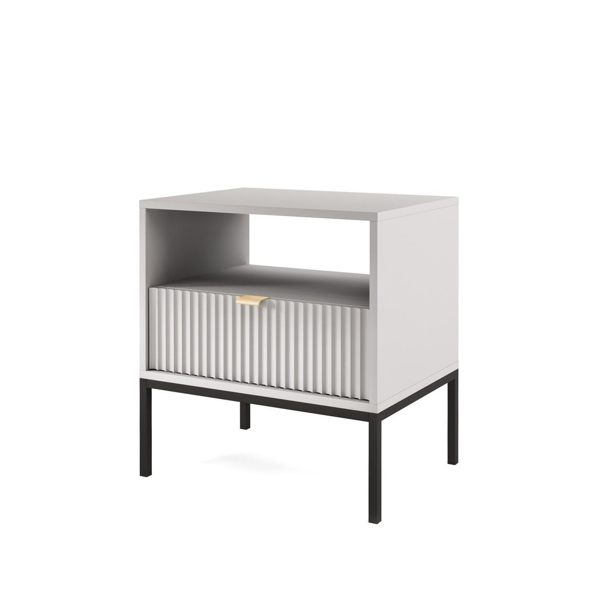 NACHTTISCH Nova Grau, Schwarze Beine, mit Schublade - Schwarz/Grau, Holzwerkstoff/Metall (54/56/39cm) - Bettso