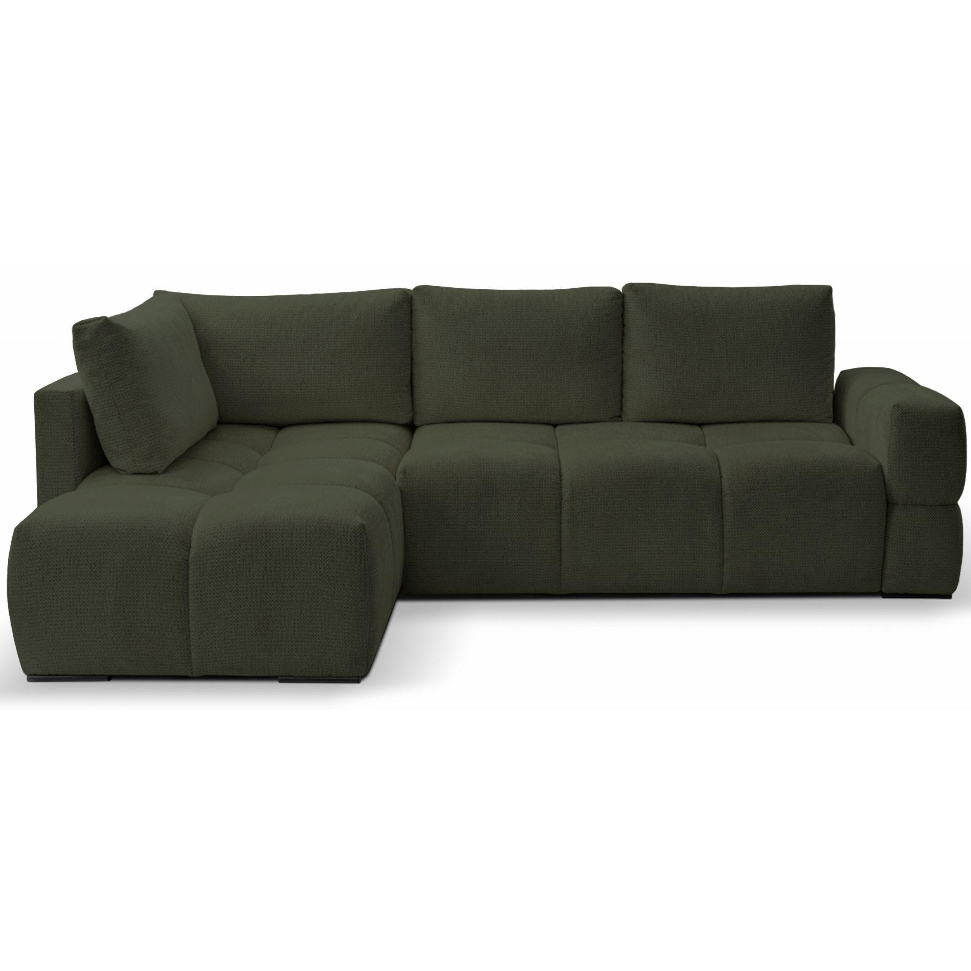 ECKSOFA Taremi mit Chenillebezug Olivgrün, beidseitig - Schwarz/Olivgrün, Textil (267/185cm) - Selsey