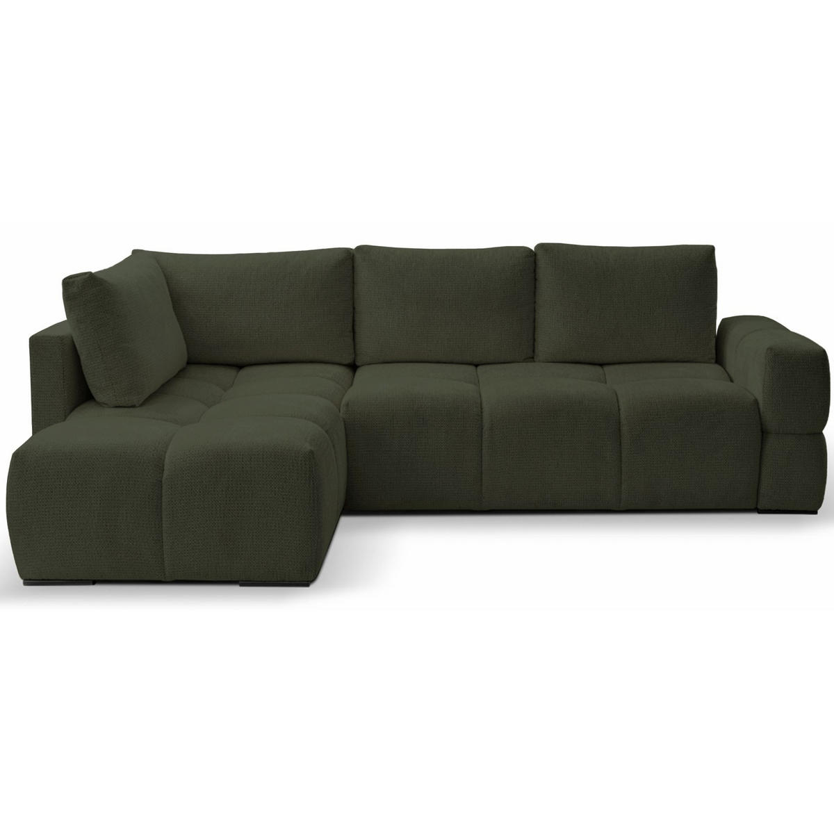 ECKSOFA Taremi mit Chenillebezug Olivgrün, beidseitig - Schwarz/Olivgrün, Textil (267/185cm) - Selsey