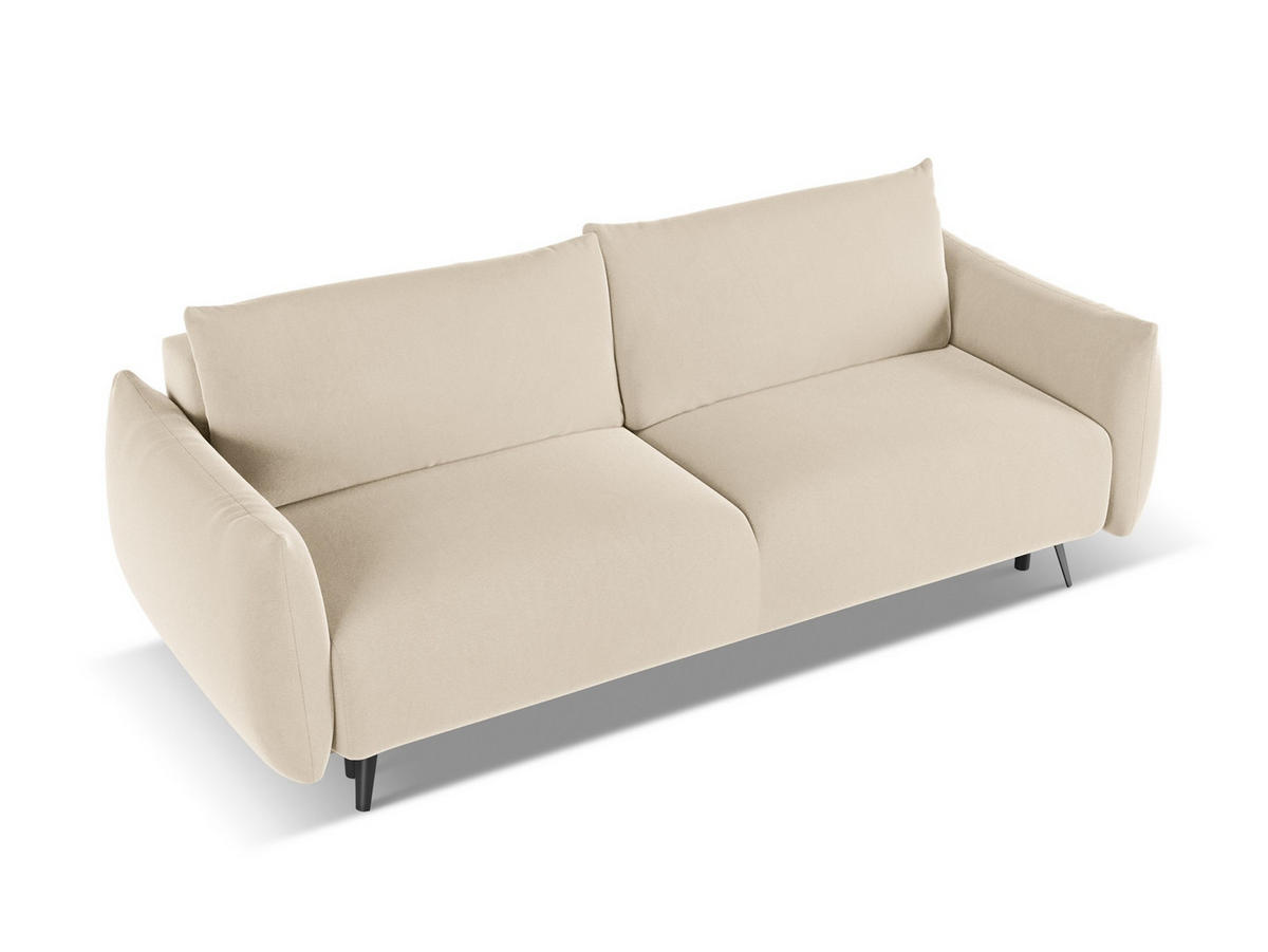 3-SITZER SOFA mit Schlaffunktion Samt Stoff Beige - Beige/Creme, Textil/Metall (230/86/105cm) - Makamii