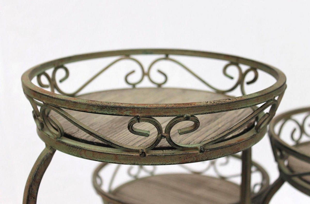 BLUMENTREPPE aus Metall mit 3 Holzebenen 72 cm 11136 - Grün, Metall (25/72/25cm) - DanDiBo