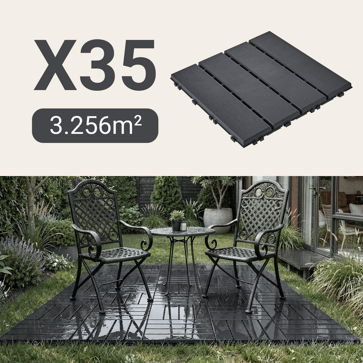 TERRASSENFLIESEN 35 Stück Grau 30.5x2x30.5 cm - Grau, Kunststoff (30.5/30.5/2cm) - SoBuy