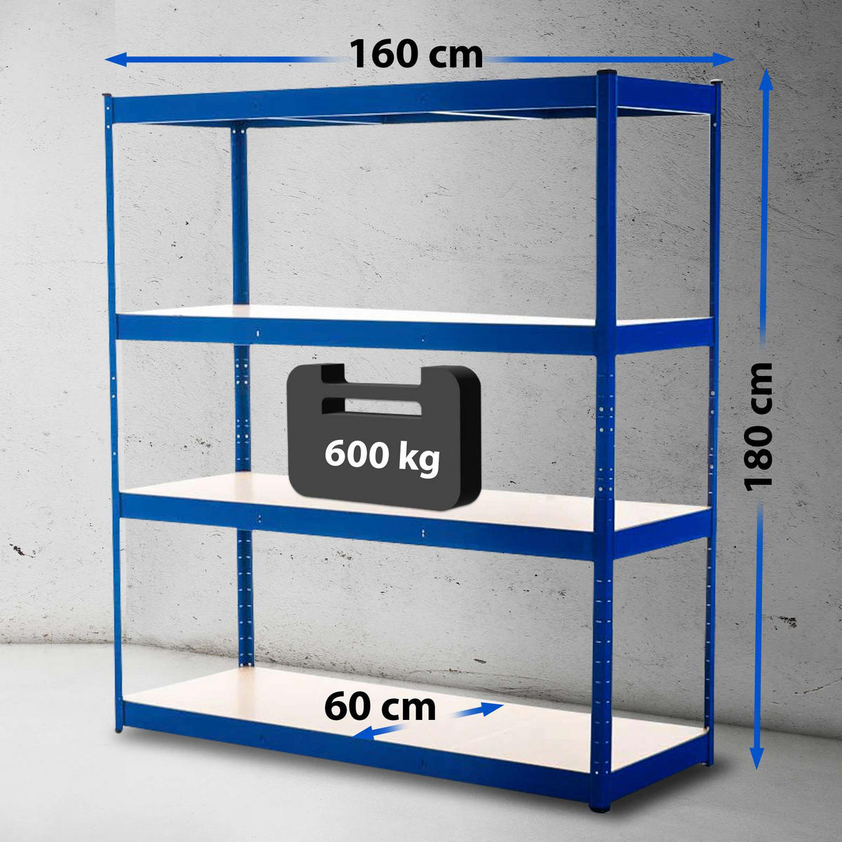 LAGERREGAL 160/60 cm Metall blau - Blau, Metall (160/180/60cm) - CLP