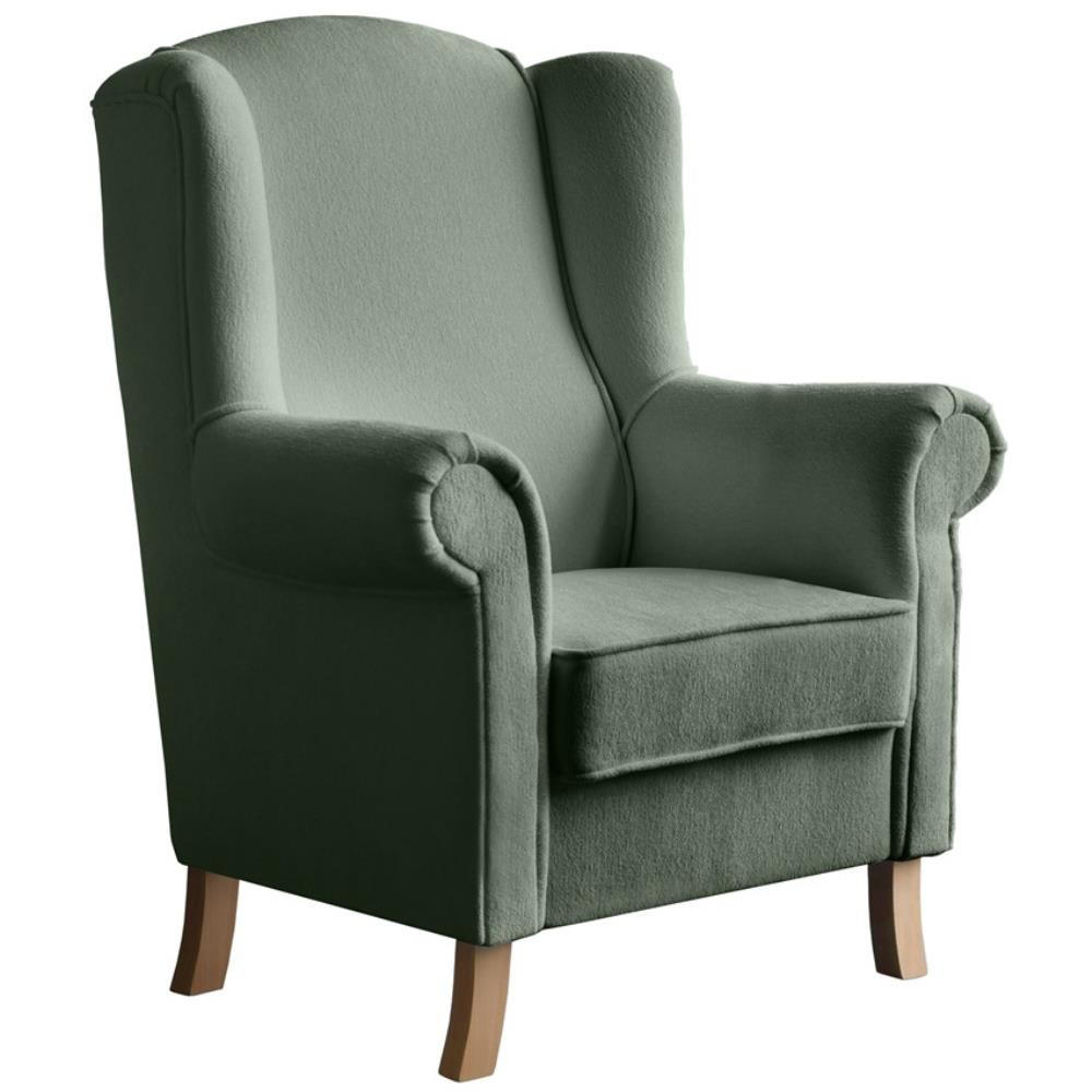 OHRENSESSEL Leonardo grün boucle-stoff - Grün, Holz/Textil (88/118/86cm) - Beautysofa