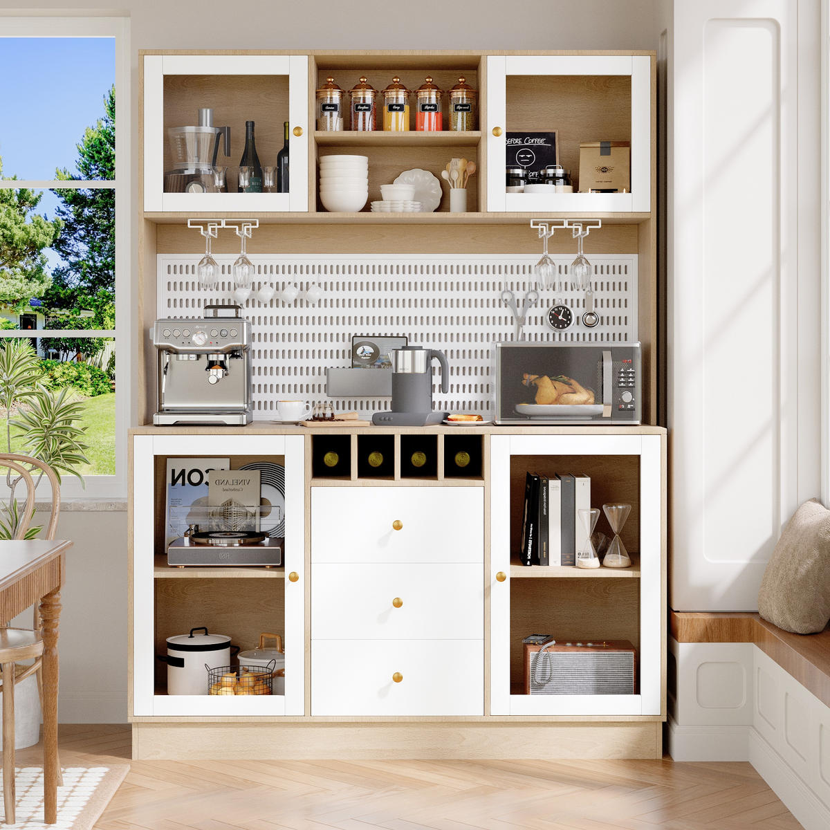 GESCHIRRSCHRANK aus MDF & Glas 140x40x185.7cm in Weiß mit Smart LED - Weiß, Holzwerkstoff (140/185.7/40cm) - Modfu