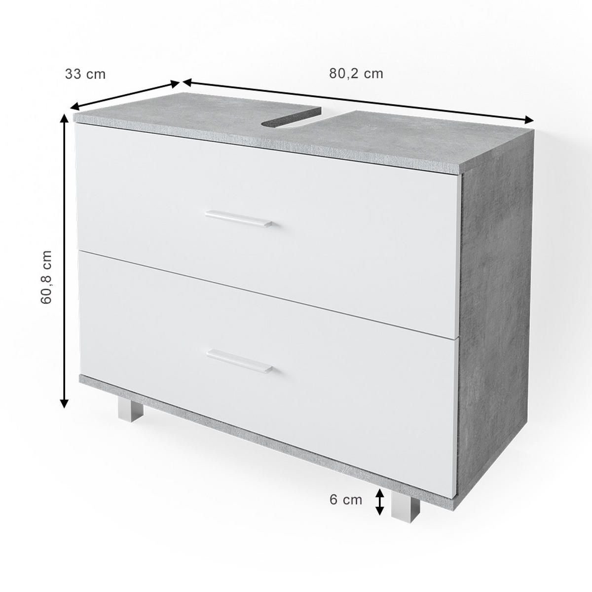 WASCHBECKENUNTERSCHRANK Ilias Beton/Weiß 80 x 60.8 cm - Weiß/Grau, Holzwerkstoff (80/60.8/33cm) - Vicco