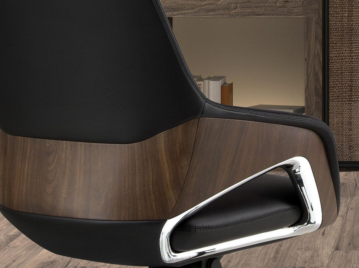 CHEFSESSEL Schwarzer Drehstuhl aus Kunstleder 67/69/121 cm - Edelstahlfarben/Schwarz, Leder/Kunststoff (67/121/69cm) - ANGEL CERDA