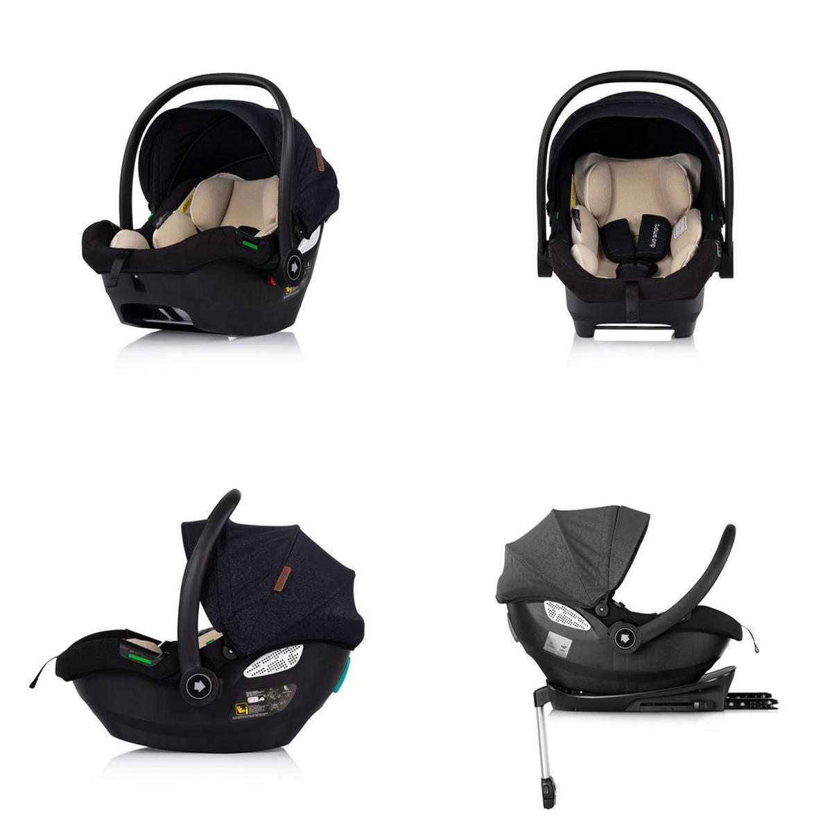 BABYSCHALE i-Size Duo Smart schwarz beige Gruppe 0+, Kissen, verstellbare Kopfstütze - Beige/Schwarz, Kunststoff (40/58/66cm) - Chipolino