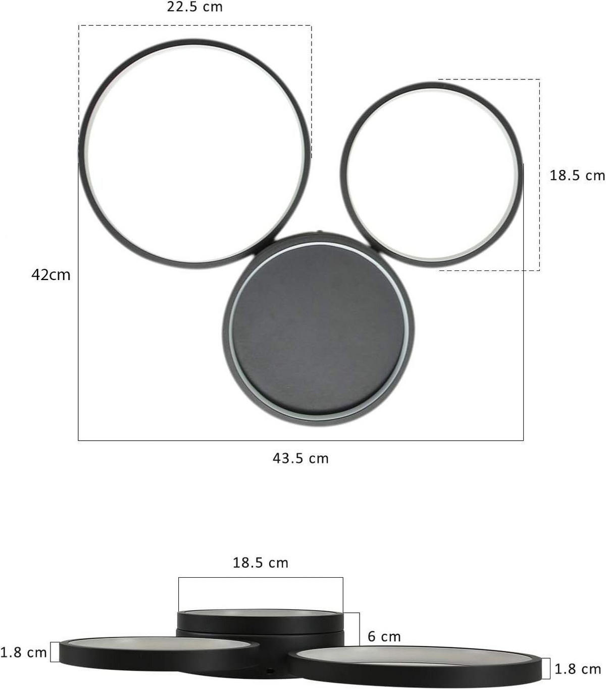 LED-DECKENLEUCHTE Dreiring 43.5/35.5/6 cm - Schwarz, Metall (43.5/35.5/6cm) - ZMH