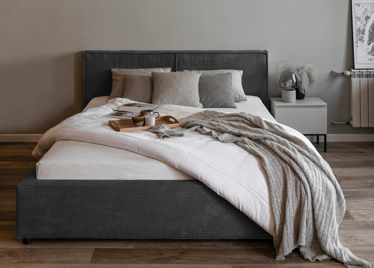 POLSTERBETT Farese Dunkelgrau Cordbezug 140 cm - Dunkelgrau, Textil (140/200cm) - Selsey