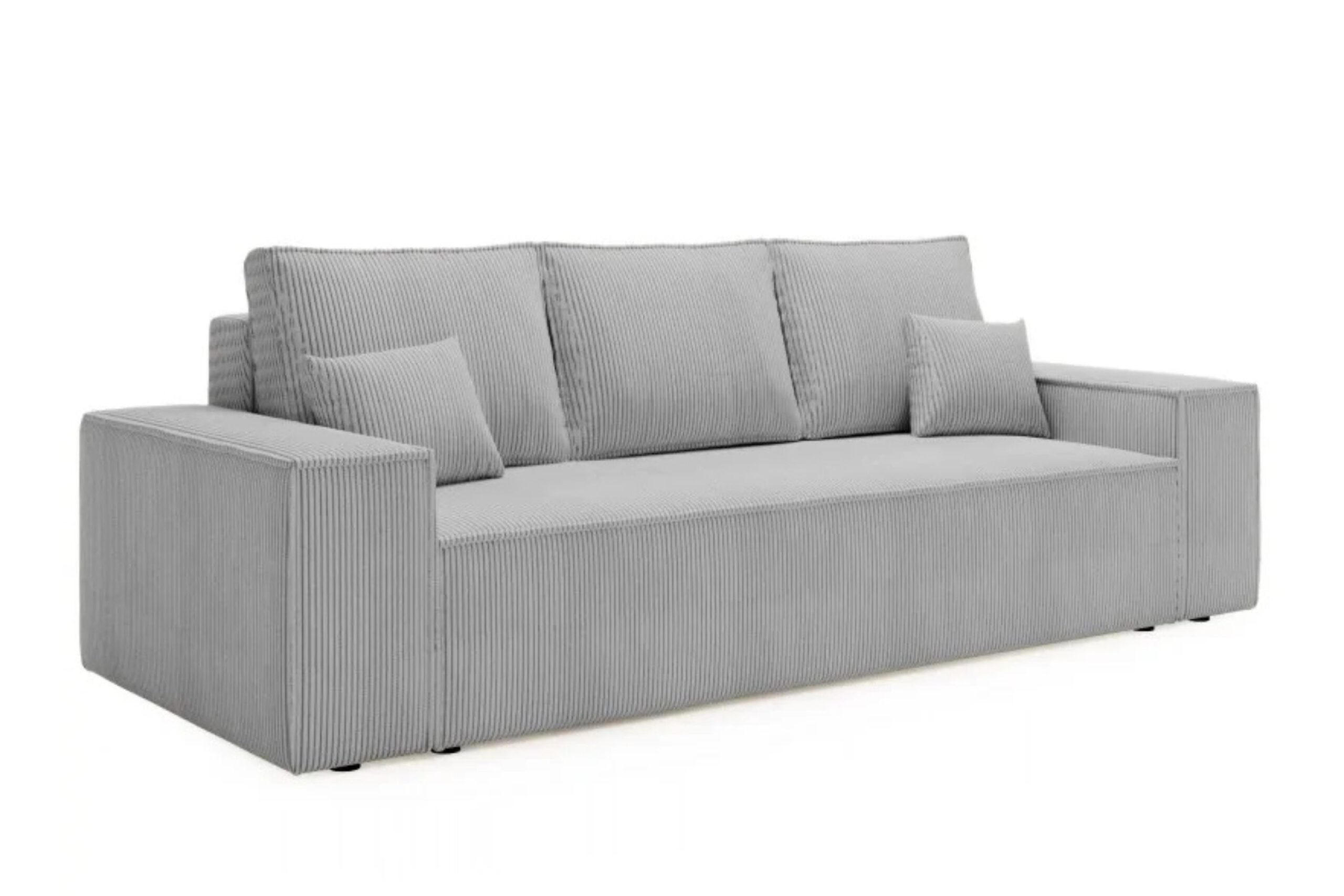 SCHLAFSOFA AGA, Sofa mit Schlaffunktion und Bettkasten, Farbe: Hellgrau, Cordstoff - Hellgrau, Textil (256/94/97cm) - Sepro Meble