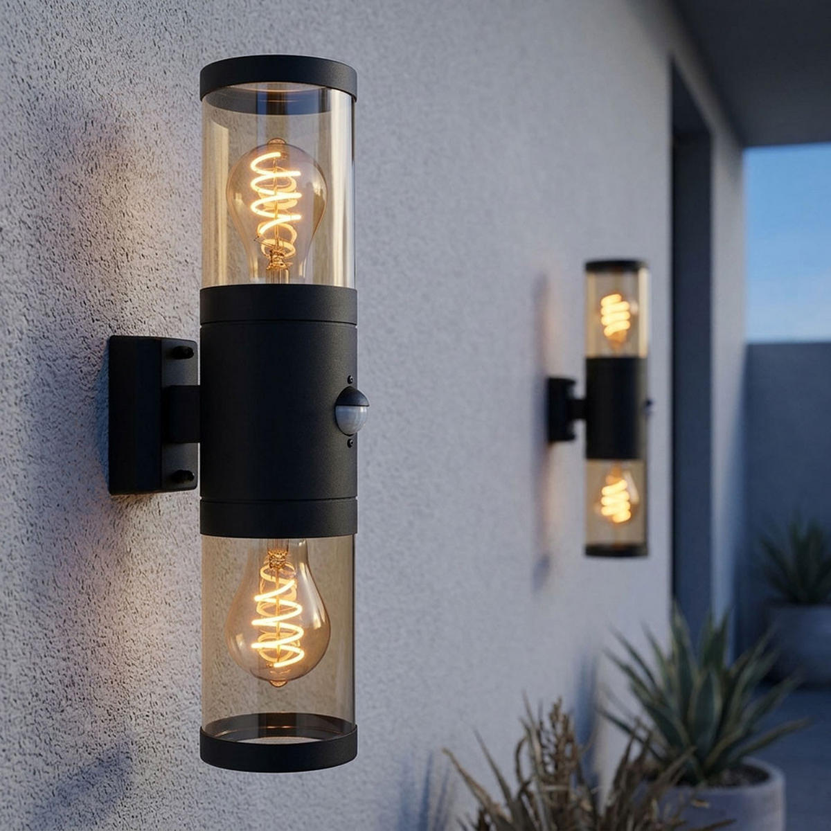 LED AUSSEN-WANDLEUCHTE Edelstahl Schwarz 2er Set - Schwarz, Metall (10.2/42/10.2cm) - Globo Lighting