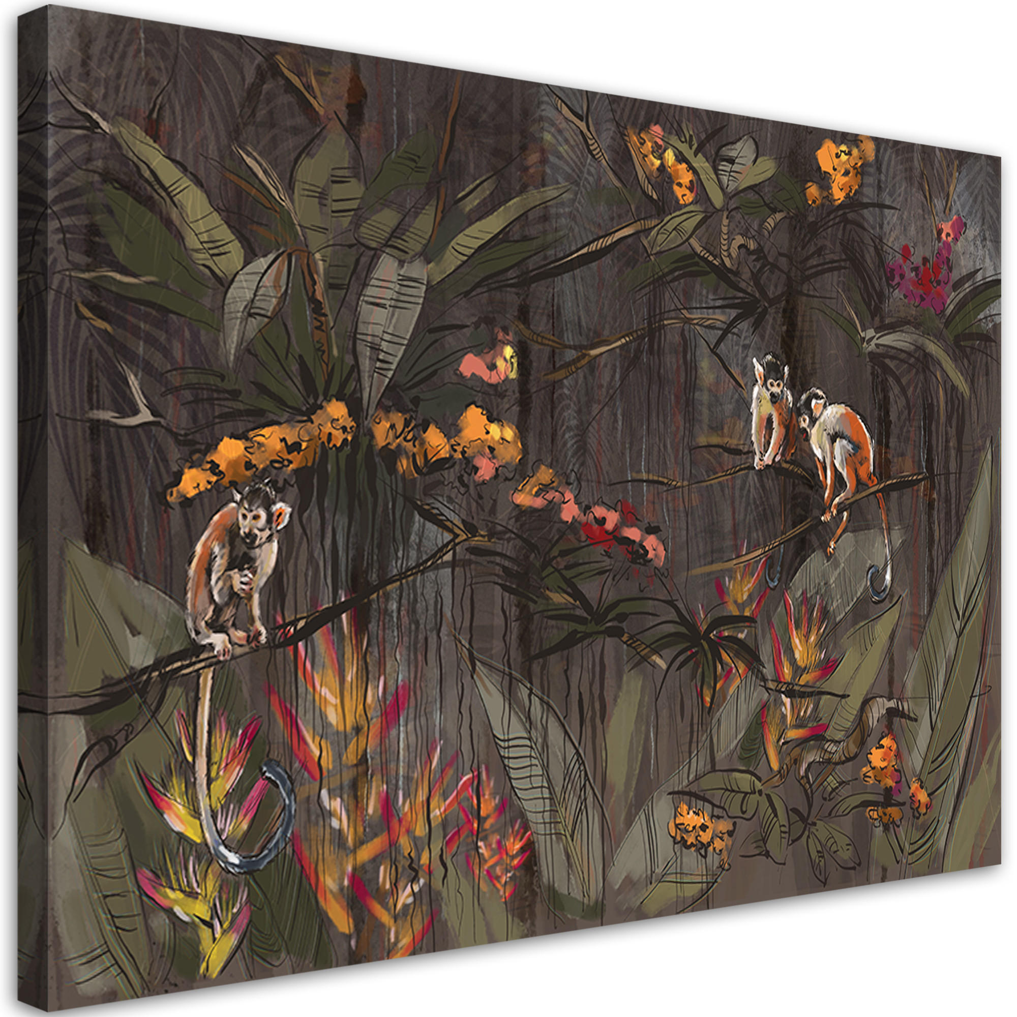 WANDBILD affen im dschungel - Grau, Textil (60/40cm) - Feeby