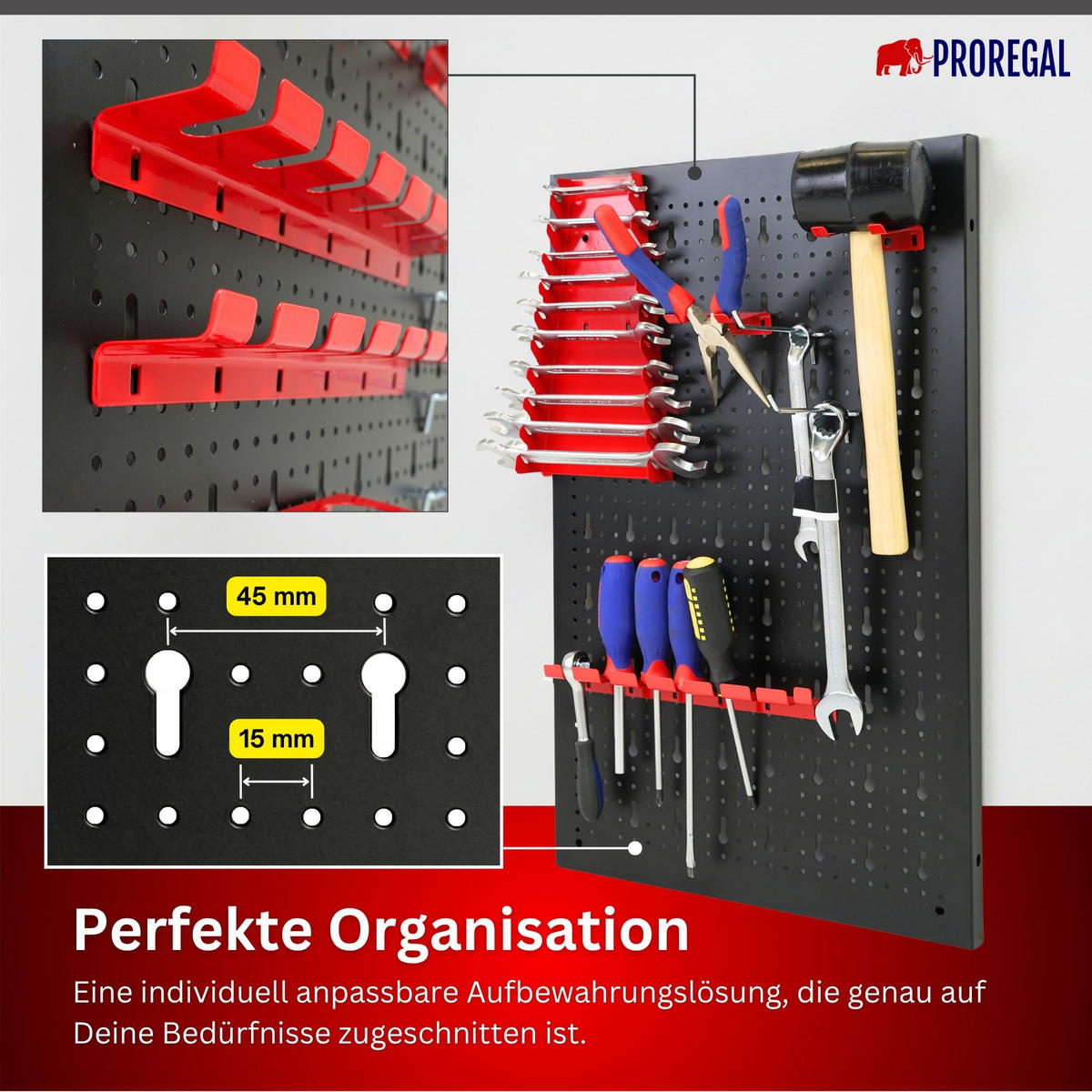 WERKZEUGWAND Ares Werkzeug Lochwand inkl. Halterungen 240x60cm - Schwarz, Metall (240/60/2cm) - PROREGAL