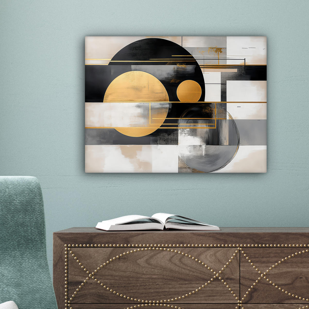 LEINWANDBILD Abstrakt - Gold - Silber - Formen - Ästhetisch - Modern 40x30 cm - Goldfarben, Textil (40/30cm) - MuchoWow