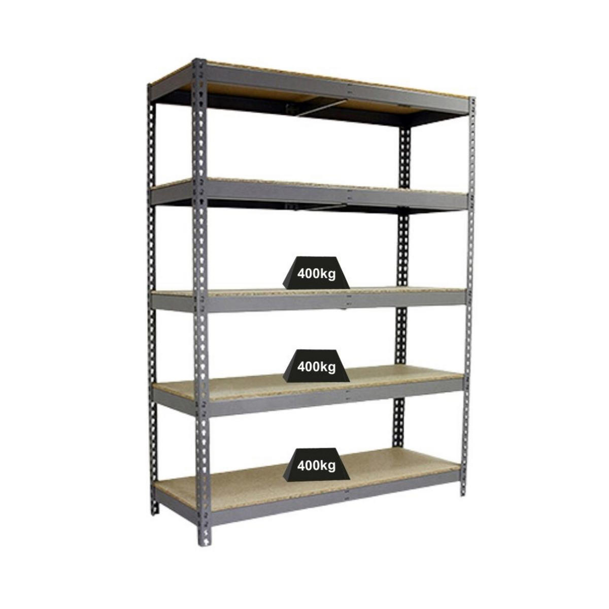 SCHWERLASTREGAL Wood Beast Five HxBxT 200 x 240 x 75 cm 5 Ebenen Fachlast 400 kg Grau - Grau, Metall (240/200/75cm) - PROREGAL