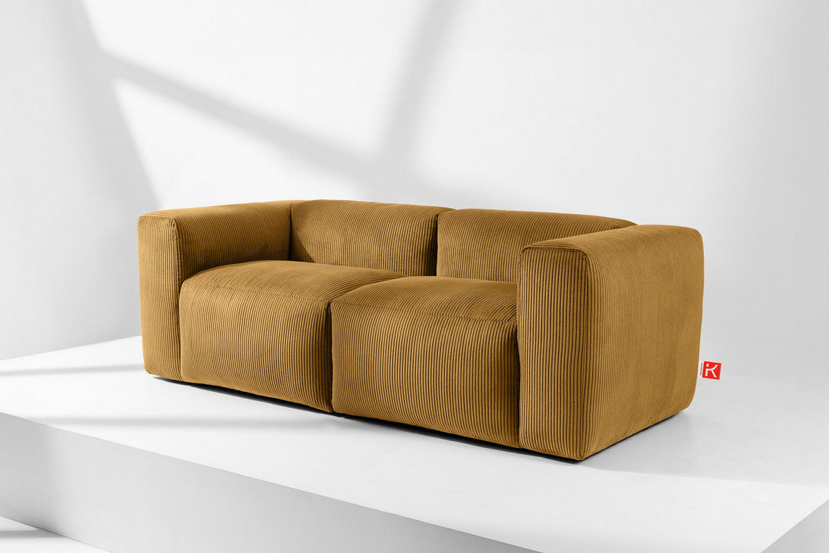 2-SITZER-MODULSOFA BUFFO mit extrem weicher und bequemer Sitzfläche, Kordstoff, gelb - Gelb, Textil (210/73/96cm) - KONSIMO®