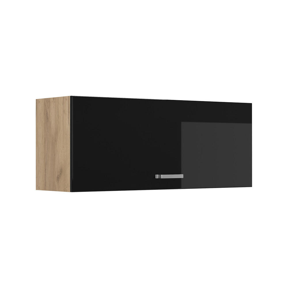 VÄGGSKÅP R-Line, Svart högblank/Goldkraft ek, 100 cm Platt Svart högglans, Honungsek 40/100/31 cm