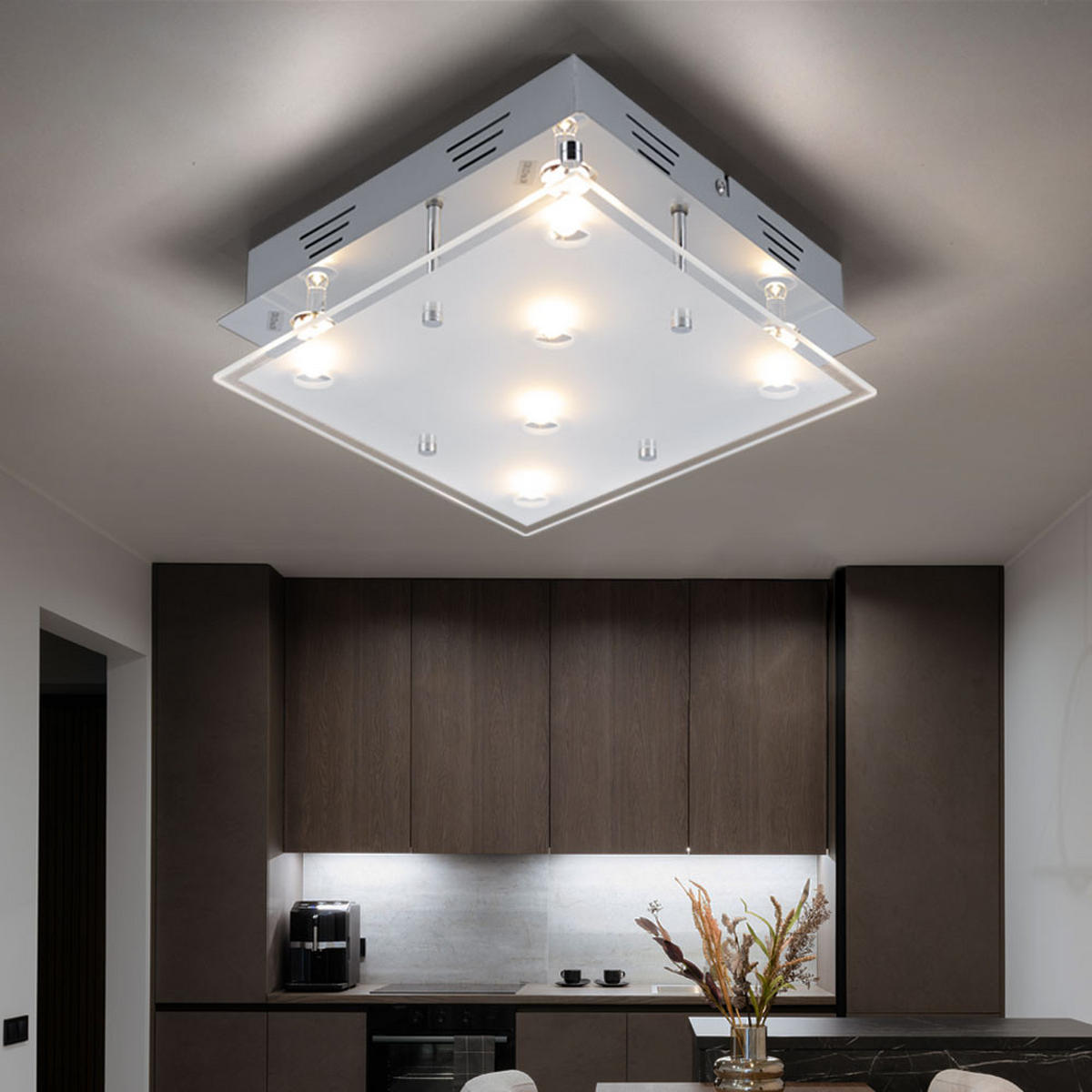 LED DECKENLEUCHTE Metall Silber gebürstet - Silberfarben, Glas (30/30/8cm) - Esto