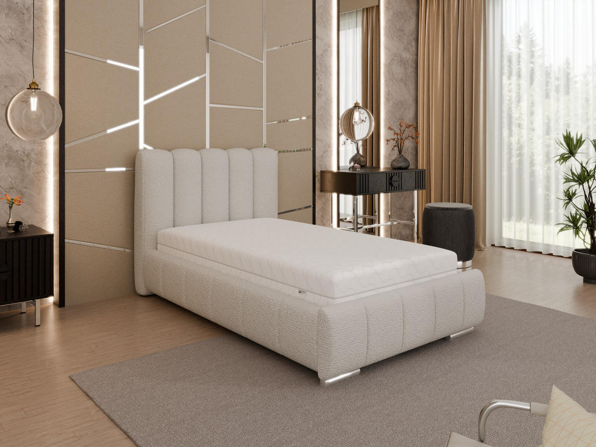 POLSTERBETT Zaira 100x200cm – Elegantes Polsterbett für modernen Wohnstil , Taschenfederkernmatratze Pocket KOKOS (20cm), cappuccino - Cappuccino, Holz (100/200cm) - Panda Möbel