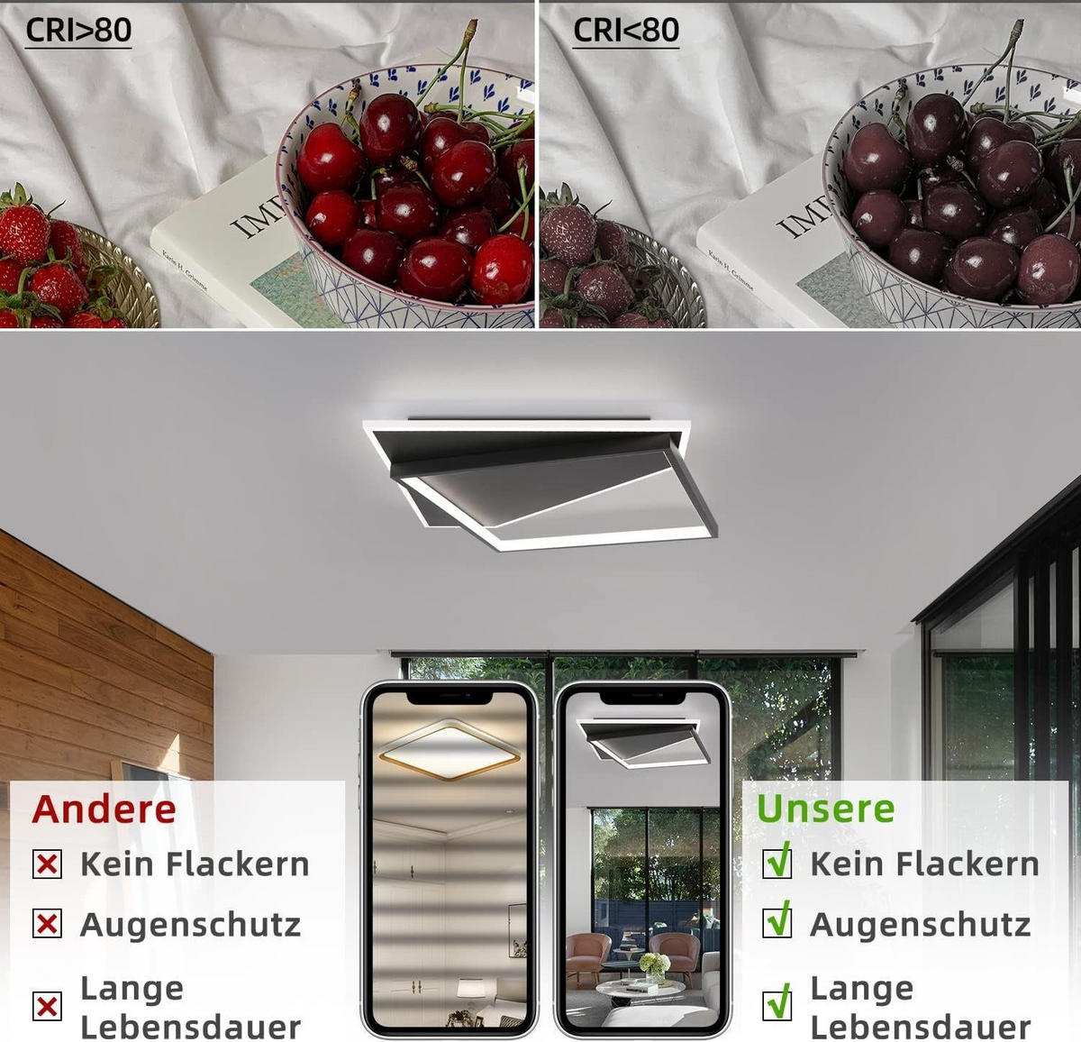 LED-DECKENLEUCHTE Alexander 48/48/6 cm - Schwarz, Metall (48/48/6cm) - Nettlife
