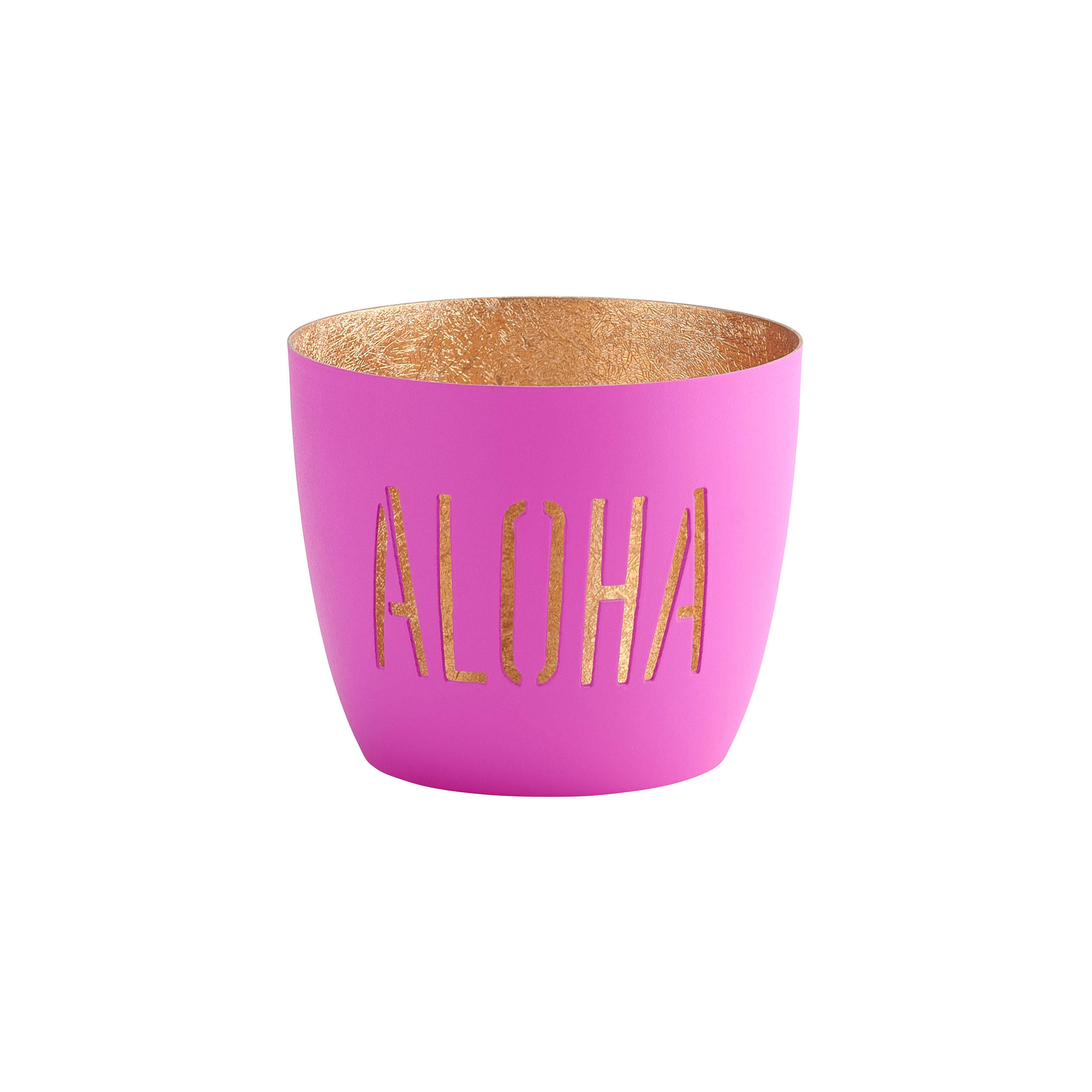 TEELICHTHALTER Madras Aloha M, Eisen, Neon Pink, Gold, 8.5 cm - Pink, Metall (9cm) - Gift Company