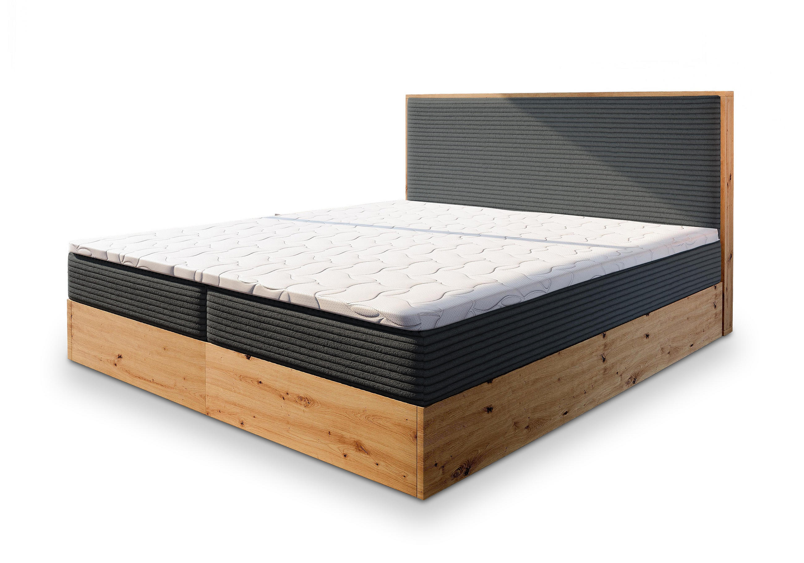 POSTEL BOXSPRING VERDON 160x200 cm, s matrací a úložným prostorem, grafitová - grafitová, kompozitní dřevo/textil (160/200cm) - MASSENO