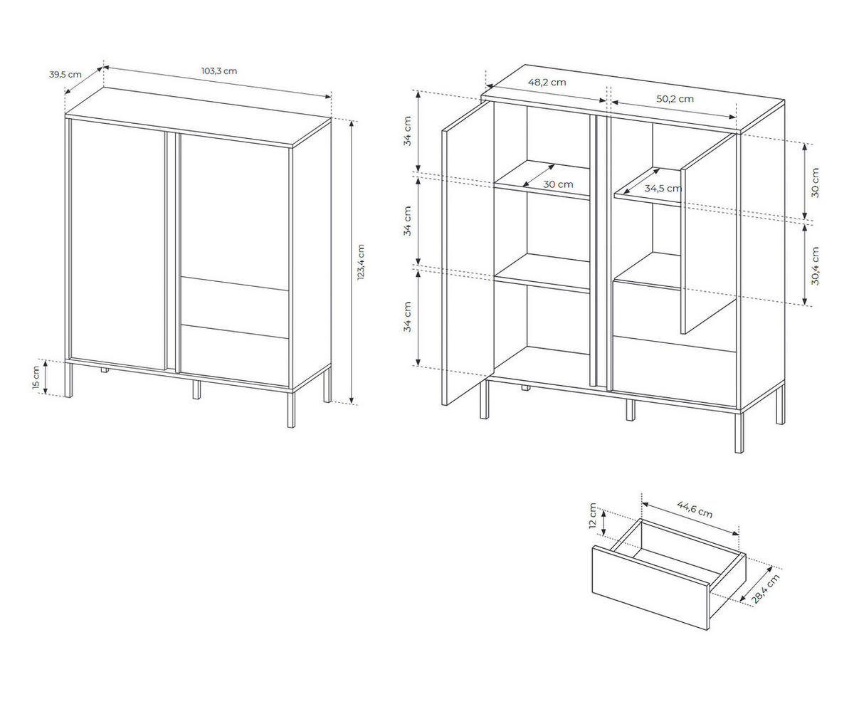 HIGHBOARD Dast beige 103 / 39,5 / 123cm - Beige/Braun, Holz/Holzwerkstoff (103/123/39.5cm) - Feldmann-Wohnen