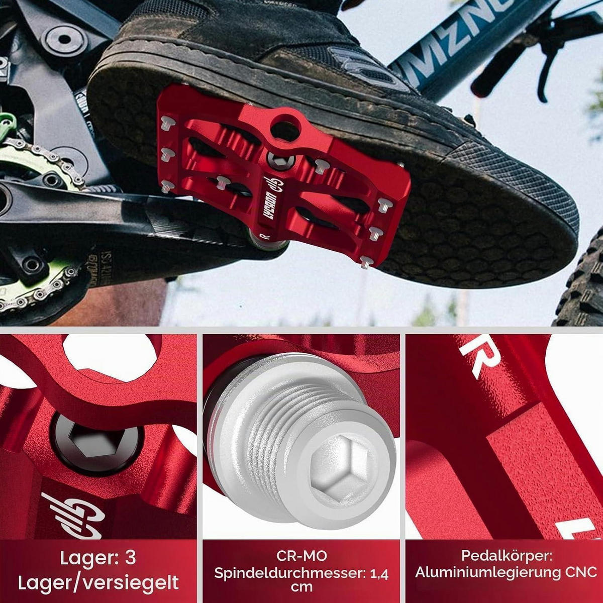 FAHRRADPEDALE Aluminium Rot - Rot, Metall (9.7/1.8/10.4cm)
