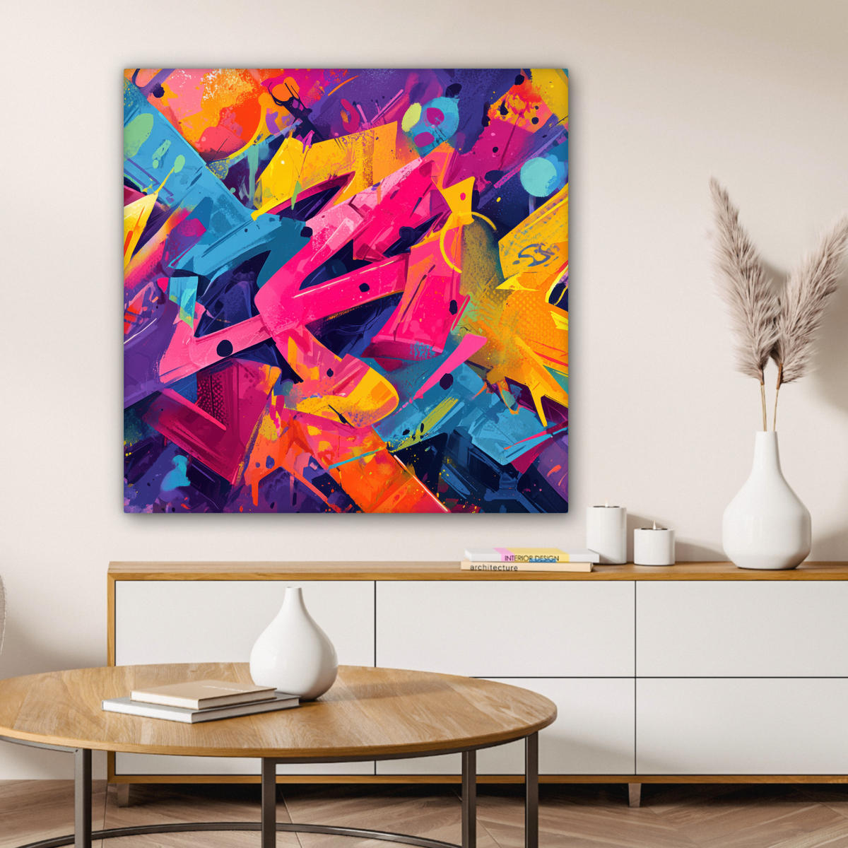 LEINWANDBILD Abstrakt - Formen - Farbenfroh Deko Groß 90x90 cm - Magenta, Textil (90/90cm) - MuchoWow