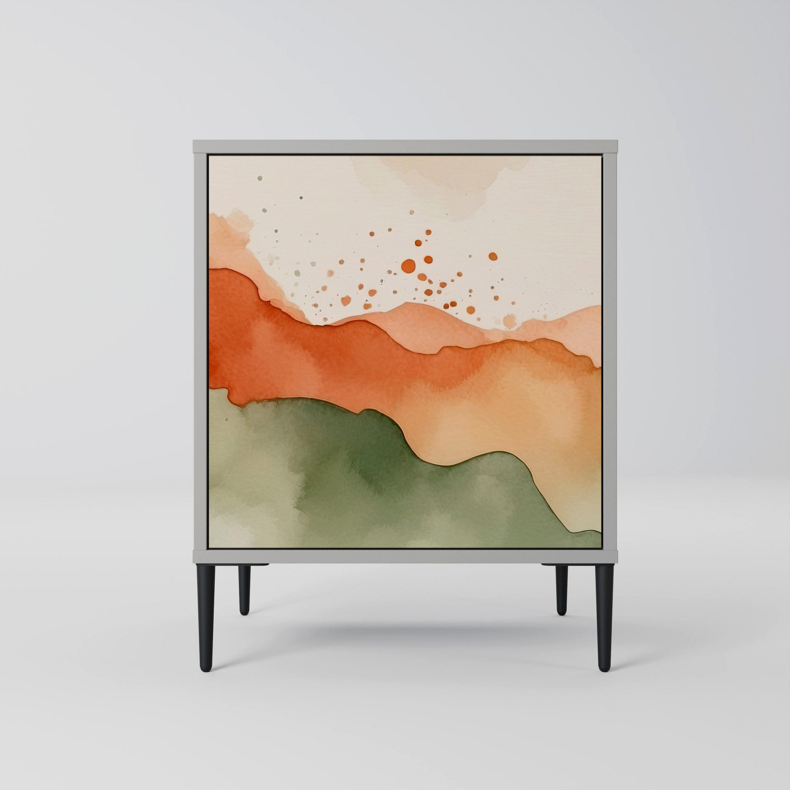 SIDEBOARD WATERCOLOUR PEAKS, Grau, 57,5x42x72,5 cm, Schwarze Metallfüße - Multicolor/Schwarz, Holzwerkstoff/Metall (57.5/72.5/42cm) - SpaceRebels