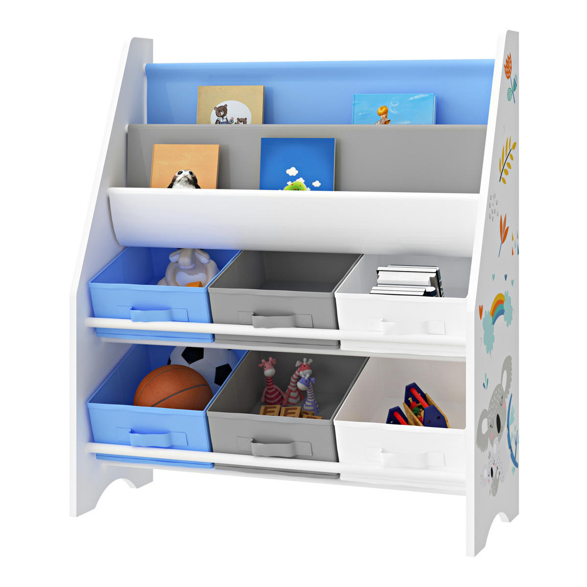 KINDERREGAL Ponteceso - Blau/Weiß, Holzwerkstoff/Textil (62/74/26.5cm) - [en.casa]