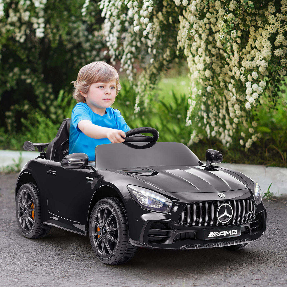 ELEKTRO-KINDERAUTO, Mercedes, 3-5 km/h, Fernbedienung, Licht & Musik, Schwarz - Schwarz, Kunststoff/Metall (108/67/46cm) - AIYAPLAY