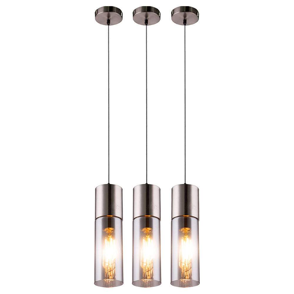 HÄNGELEUCHTE Nickel matt Grau Rauchglas ANNIKA 3er Set - Grau, Glas (10.5/10.5/152.5cm) - Globo Lighting