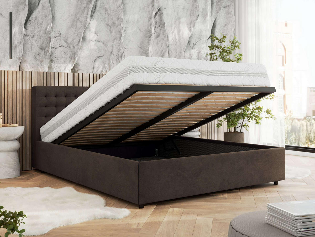 POLSTERBETT PAVO CLASSIC 180/200 - Braun Velvet - Pocket-Matratze - Braun, Textil (180/200cm) - MKS