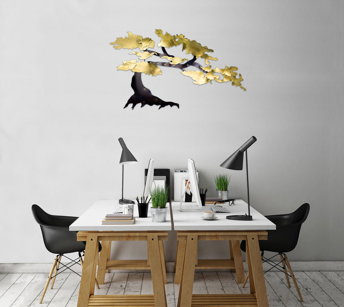 WANDDEKO Gold 107/64 cm - Goldfarben/Braun, Metall (2/64/6cm) - KUNSTLOFT
